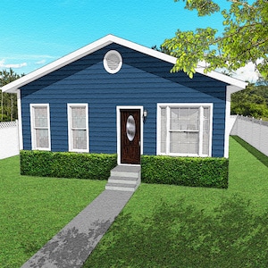 Traditionele cottage-huisplannen met 3 slaapkamers, 3/2, 1209 vierkante voet, 29'x41', smalle plattegrond van een klein huis, blauwdrukken voor één verdieping voor een gezin