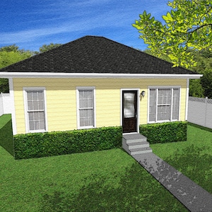 Two Bedroom Traditional Cottage Floor Plan, 2/1, 797 Square Feet, 30&#39;x27&#39;, Tiny House Plans, Classic Small Home, One Story Blueprints