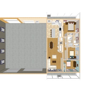 Ranch Style RV Bus Big Rig Garage Apartment Floor Plan, 3/2 1 Story House Plans, 1200 Square Feet 72&#39;x41&#39;, Front Porch