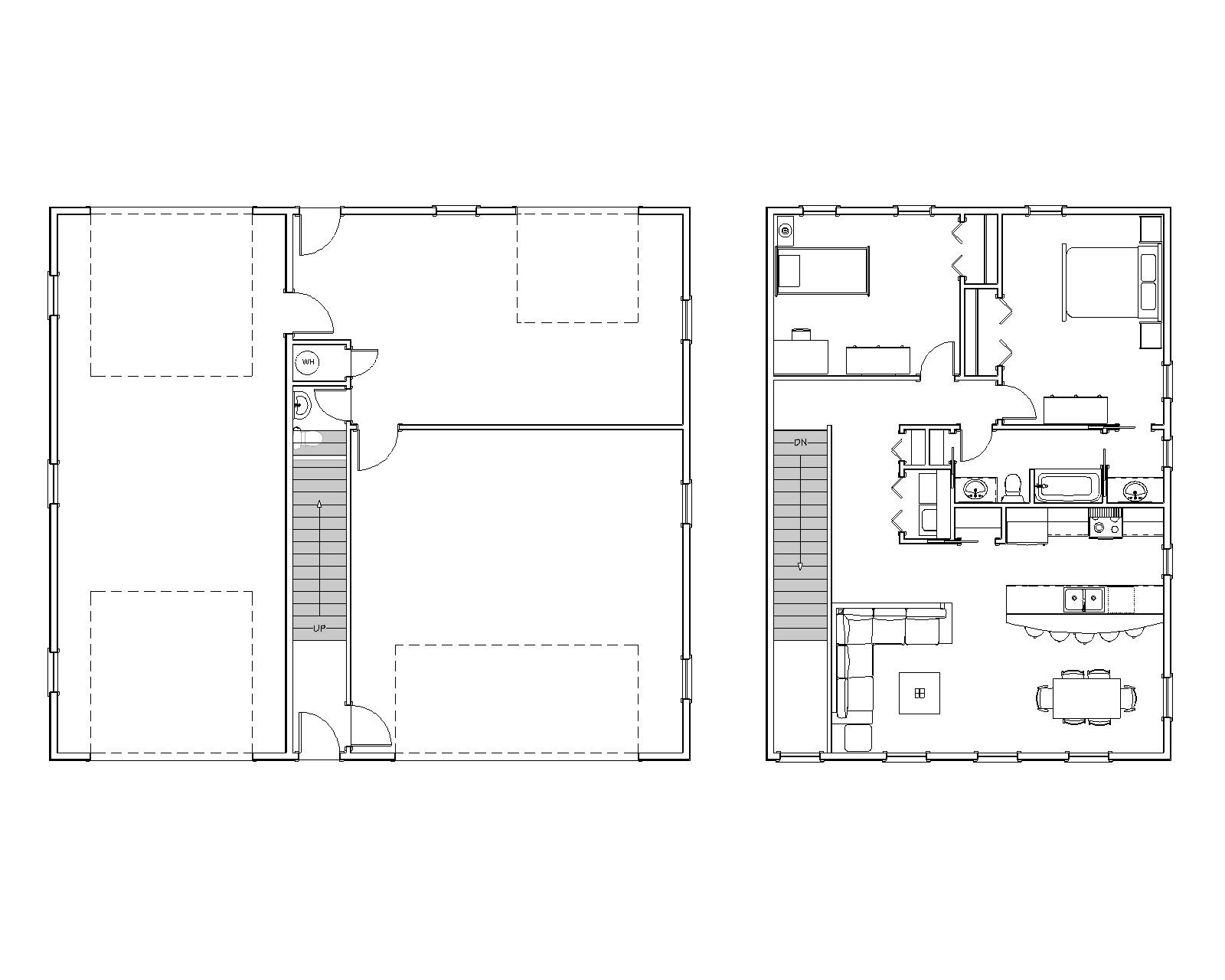 Two Bedroom Traditional Home Floor Plan, RV Bus Big Rig Garage With ...