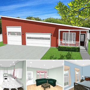 1 Bed 1 Bath 700 SF 61x43 House Plans, RV Bus Big Rig Garage with Apartment, Compact Floor Plan, Digital Blueprint PDF