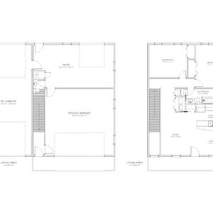 Planos arquitectónicos de apartamentos con garaje para vehículos recreativos de 2 dormitorios, 1,5 baños, porche delantero, 1257 pies cuadrados, 47&#39;x41&#39;, planos de casas pequeñas, plano digital en PDF