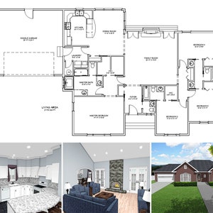 2100 Square Foot Four Bedroom Three and a Half Bathroom Floor Plan, Large One Story House Plans with Double Garage Spacious Traditional Home