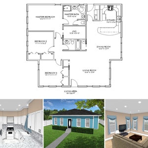 1500 Square Foot Three Bedroom Two Bathroom Floor Plan, One Story Traditional Cottage House Plans