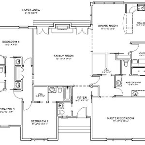 4 Bedroom 3.5 Bath Traditional Style Architectural Plans, 2115 SF, 56&#39;x46&#39;, Spacious 1 Story Floor Plan, Large House Plans Digital Blueprint
