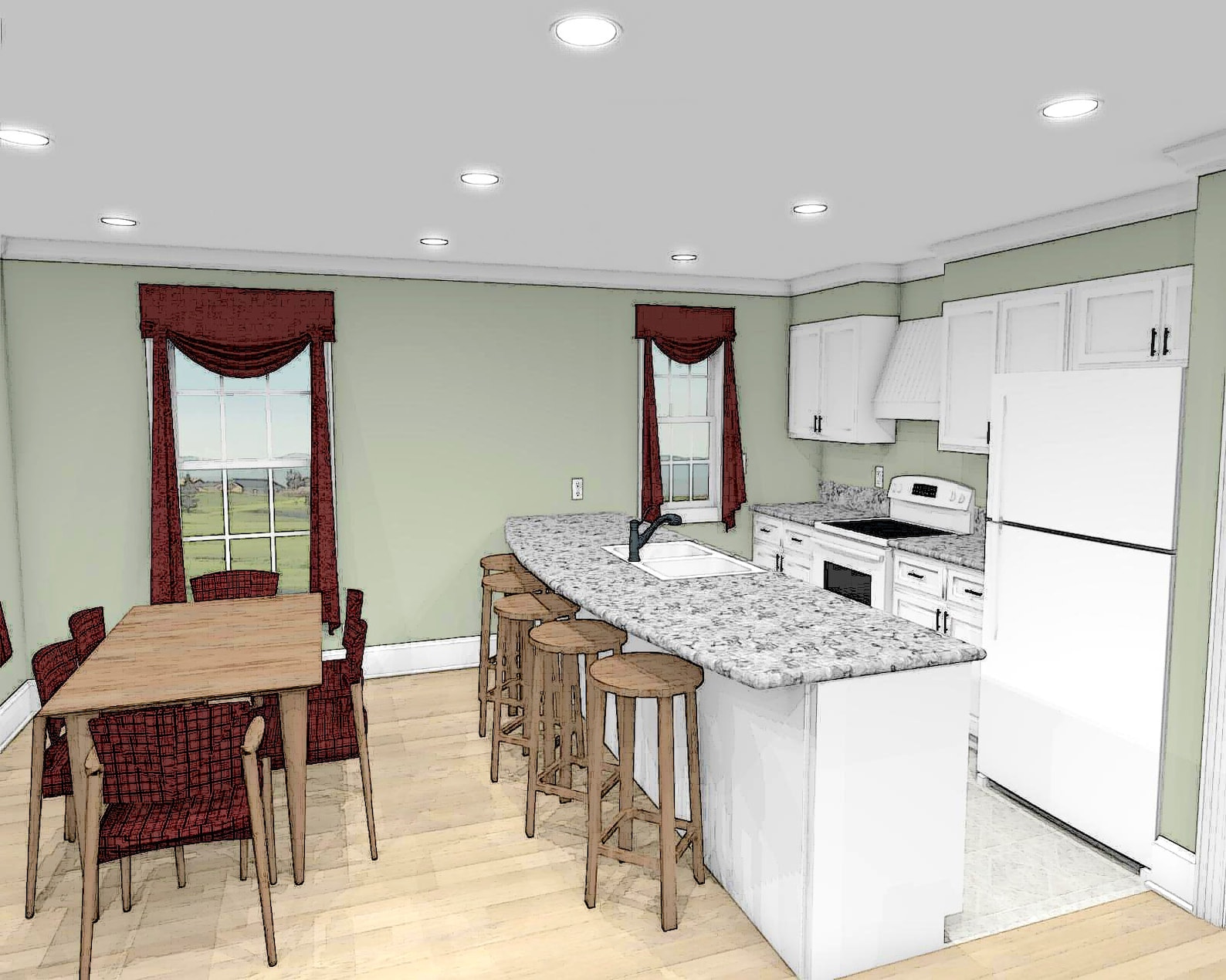 Two Bedroom Traditional Home Floor Plan, RV Bus Big Rig Garage With ...