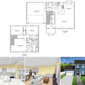 1700 Square Foot Three Bedroom Two and a Half Bathroom Floor Plan, Two Story Cape Cod Style House Plans with Double Garage