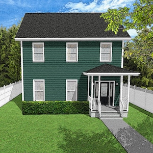 Cape Cod-stijl huisplannen met 3 slaapkamers, twee verdiepingen, 3/2,5, 1728 vierkante voet, 30'x30', traditionele cottage-plattegrond, eerste huis, boerderij