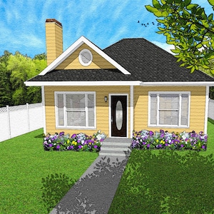 One Bedroom Traditional Cottage Floor Plan, 850 Square Feet, 30&#39;x30&#39;, Tiny House Plans, Classic Small Home, Guest Mother in Law Granny House