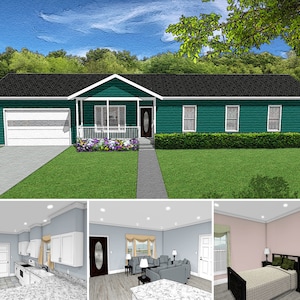 4 Bed 2 Bath 1500 SF 82x25 House Plans, Ranch Style Floor Plan, 1 Story Traditional Architectural Plans, 2 Car Garage, Digital Blueprint PDF