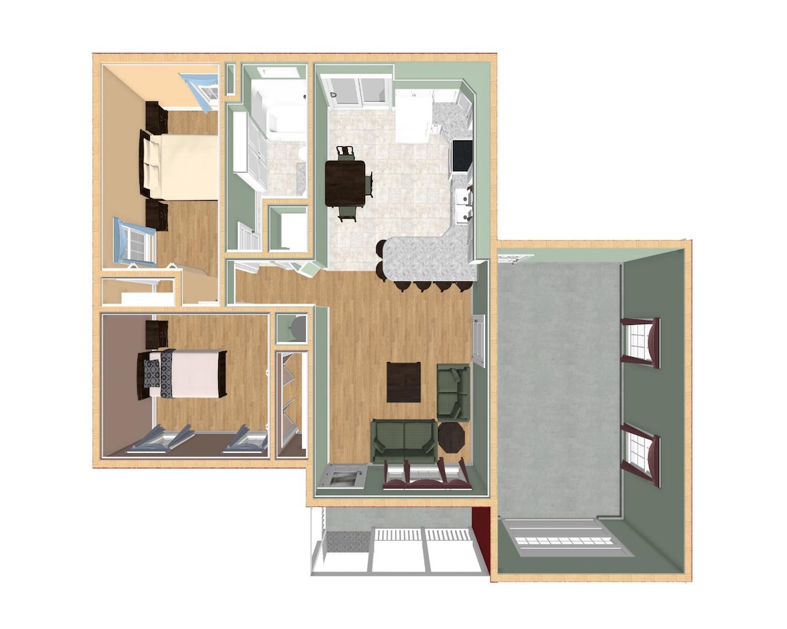 Two Bedroom Country Cottage Floor Plan, Tiny House Plans, 833 Square ...