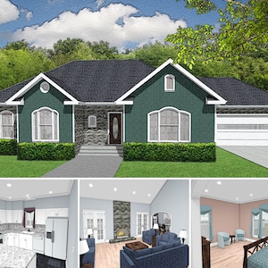 4 Bed 3.5 Bath 2100 SF 81x46 House Plans, 1 Story Floor Plan, 2 Car Garage, Large Traditional Home Architectural Plans Digital Blueprint PDF