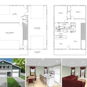 1200 Square Foot Two Bedroom One and a Half Bathroom Garage Apartment Floor Plan, Two Story RV Bus Big Rig Garage House Plans