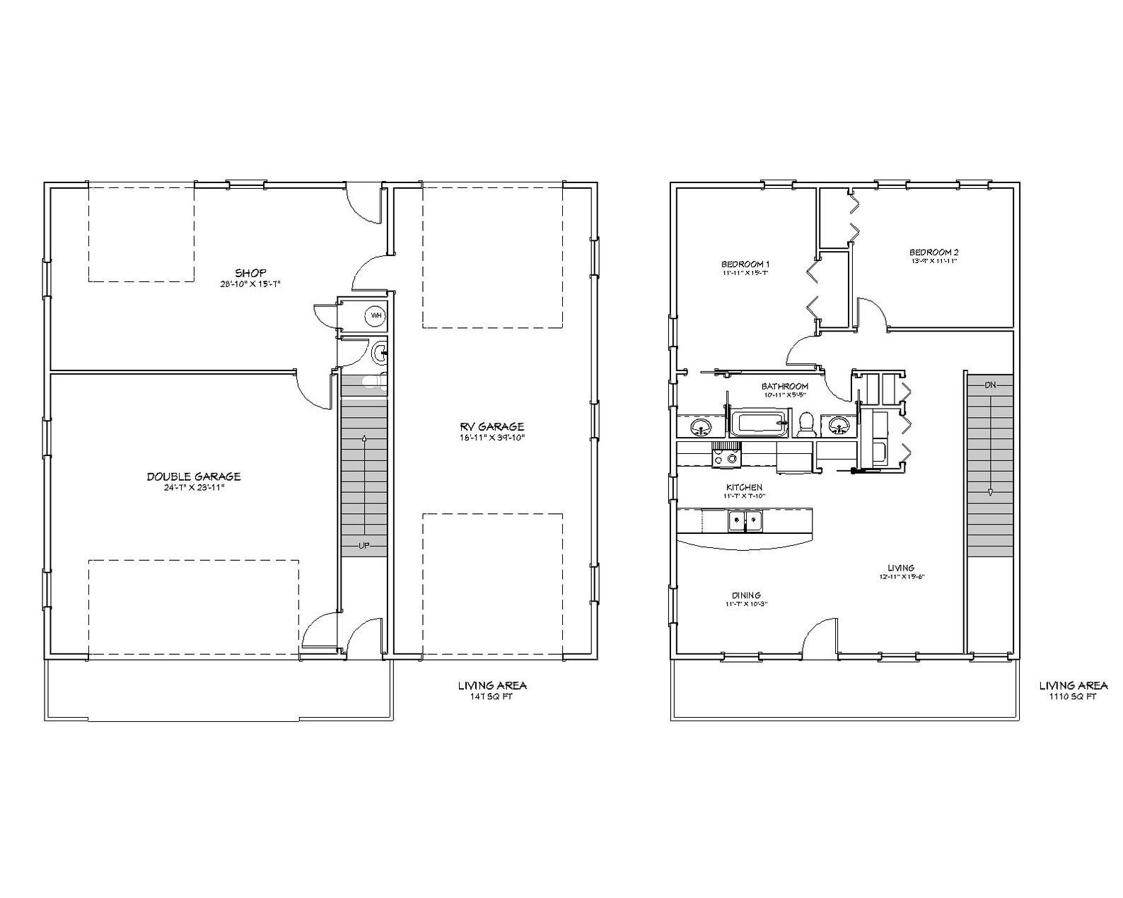 Two Bedroom Traditional Home Floor Plan RV Bus Big Rig Garage - Etsy
