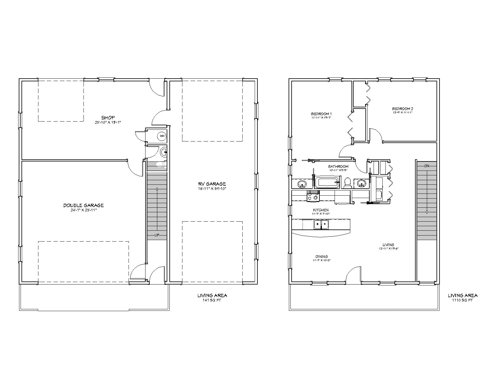 Two Bedroom Traditional Home Floor Plan, RV Bus Big Rig Garage With ...