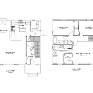 Puede incluir: Un plano de planta en blanco y negro de una casa de dos pisos con una superficie habitable de 840 pies cuadrados en la planta baja y 836 pies cuadrados en el primer piso. La planta baja incluye una cocina, un comedor, una sala de estar, una lavandería y un vestíbulo. El primer piso incluye un dormitorio principal, un baño principal, dos dormitorios y un pasillo.