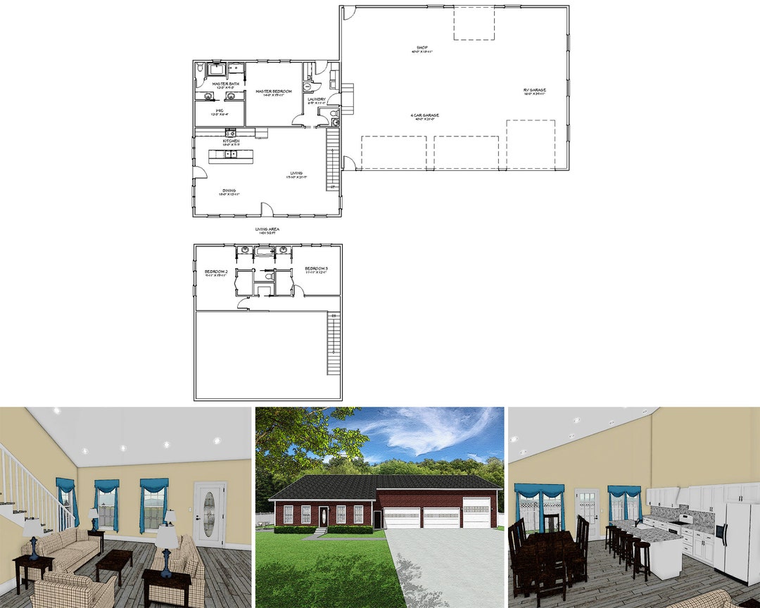 2000 Square Foot Three Bedroom Two and a Half Bathroom Barndominium Floor Plan, Two Story Cape