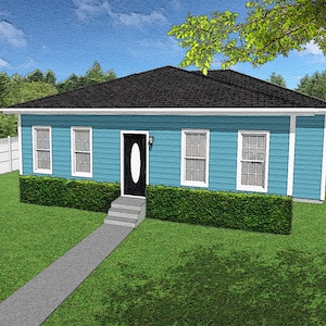 3 Bedroom Traditional Cottage House Plans, 3/2, 1577 Square Feet, 44&#39;x39&#39;, One Story Floor Plan, Small Single Family Home Blueprints