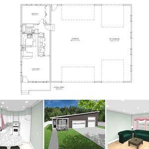 700 Square Foot One Bedroom One Bathroom Garage Apartment Floor Plan, RV Bus Big Rig Garage, One Story Tiny House Plans
