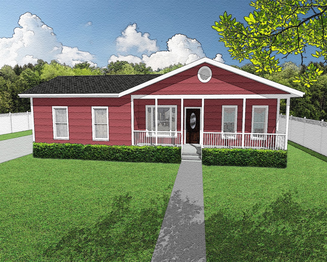 3 Bedroom Ranch Style House Plans, 1209 Square Feet, 51'x46', Tiny ...