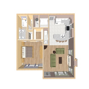 Traditional Cottage Floor Plan, 1/1.5, Small House Plans, 850 Square Feet, 30&#39;x30&#39;, Tiny House Plans, Guest House Granny House Mother in Law