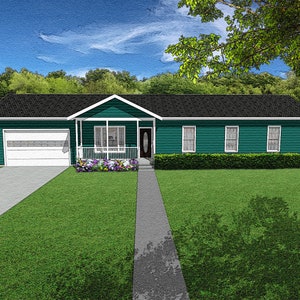 4 Bedroom Ranch Style House Plans, 4/2, 1508 Square Feet, 82&#39;x25&#39;, One Story Traditional Floor Plan, Double Garage, Blueprints