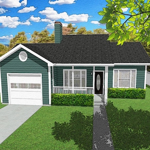 Traditionele cottage-plattegrond met één slaapkamer, garage van 850 vierkante voet 45'x37', Tiny House-plannen Klassiek klein huis, gastschoonmoeder oma
