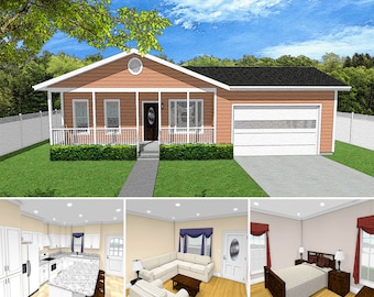 Plan De Maison Ranch 1842 Pi² – Plain-pied, 3 Chambres, 2 Salles De Bain – Modèle #1011