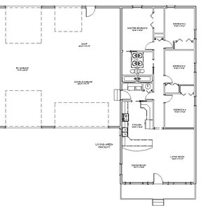 4 Bedroom 2 Bath with RV Bus Big Rig Garage Architectural Plans, 1508 SF 68&#39;x60&#39;, Ranch Style Home Floor Plan, Compact House Plans Blueprint