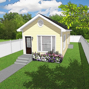 Traditionele cottage-plattegrond met één slaapkamer, 705 vierkante voet 16'x43', Tiny House-plannen, smal klassiek klein huis, gastschoonmoeder oma