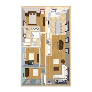 Floor Plan for Narrow Lots, 3/2 Traditional Cottage House Plans, 1200 Square Feet, 29&#39;x41&#39;, Small 1 Story Home