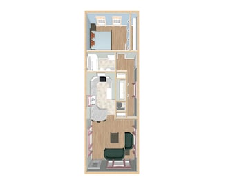 Narrow Floor Plan, 1/1 Traditional Cottage House Plans, 700 Square Feet, 16'x43', Tiny Home Plans, Guest House, Granny House