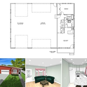 700 Square Foot One Bedroom One Bathroom Floor Plan, One Story RV Bus Big Rig Garage with Apartment, Compact House Plans