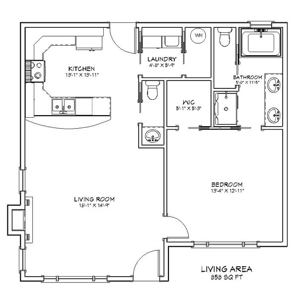 1 Bedroom 1.5 Bath Compact Cottage Architectural Plans, 850 SF, 30'x30', Tiny House Plans, Guest Mother in Law Granny House Floor Plan, PDF