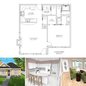 800 Square Foot One Bedroom One Bathroom Floor Plan, One Story Granny House Plans, Guest Home with Fireplace, Tiny House Plans