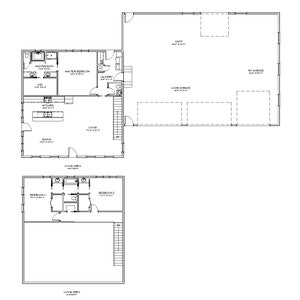 3 Bedroom 2.5 Bath Cape Cod Style Architectural Plans, 2 Story Barndominium Floor Plan, 2049 SF 93&#39;x52&#39; House, 4 Car + RV Garage + Shop, PDF