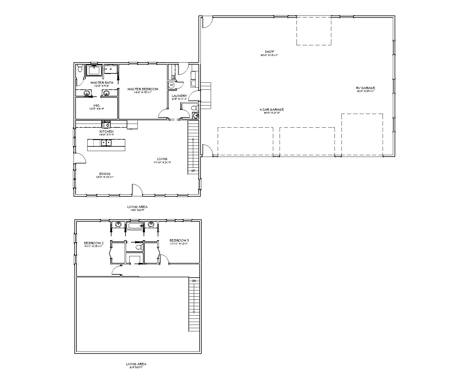 Three Bedroom Traditional Cape Cod Style Floor Plan Two Story Barndominium House Plans 2049