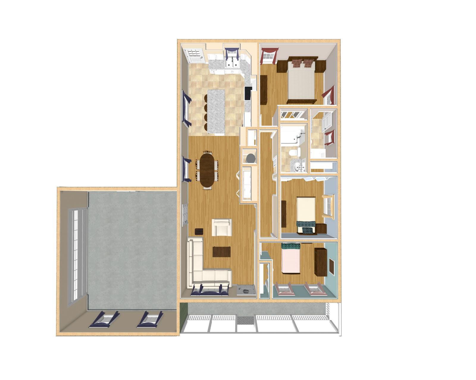 3 Bedroom 2 Bath Ranch Style Architectural Plans, 1209 SF 51'x46