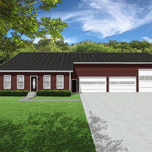 Three Bedroom Traditional Cape Cod Style Floor Plan Two Story Barndominium House Plans 2049 Square Feet 93&#39;x52&#39; Four Car + RV Garage + Shop