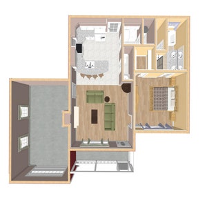 Großmutter Haus Grundriss, 1/1 Traditionelles Cottage Haus Pläne, 850 Quadratfuß, 45 &#39;x 37 &#39;, Einzelgarage, Winziges Gästehaus, Schwiegermutter Suite
