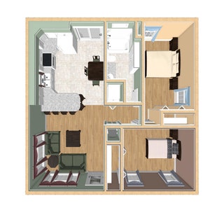 Traditional Floor Plan, 2/1 Cottage House Plans, 800 Square Feet, 30&#39;x27&#39;, 1 Story Tiny House, Classic Small Home, One Story Blueprint