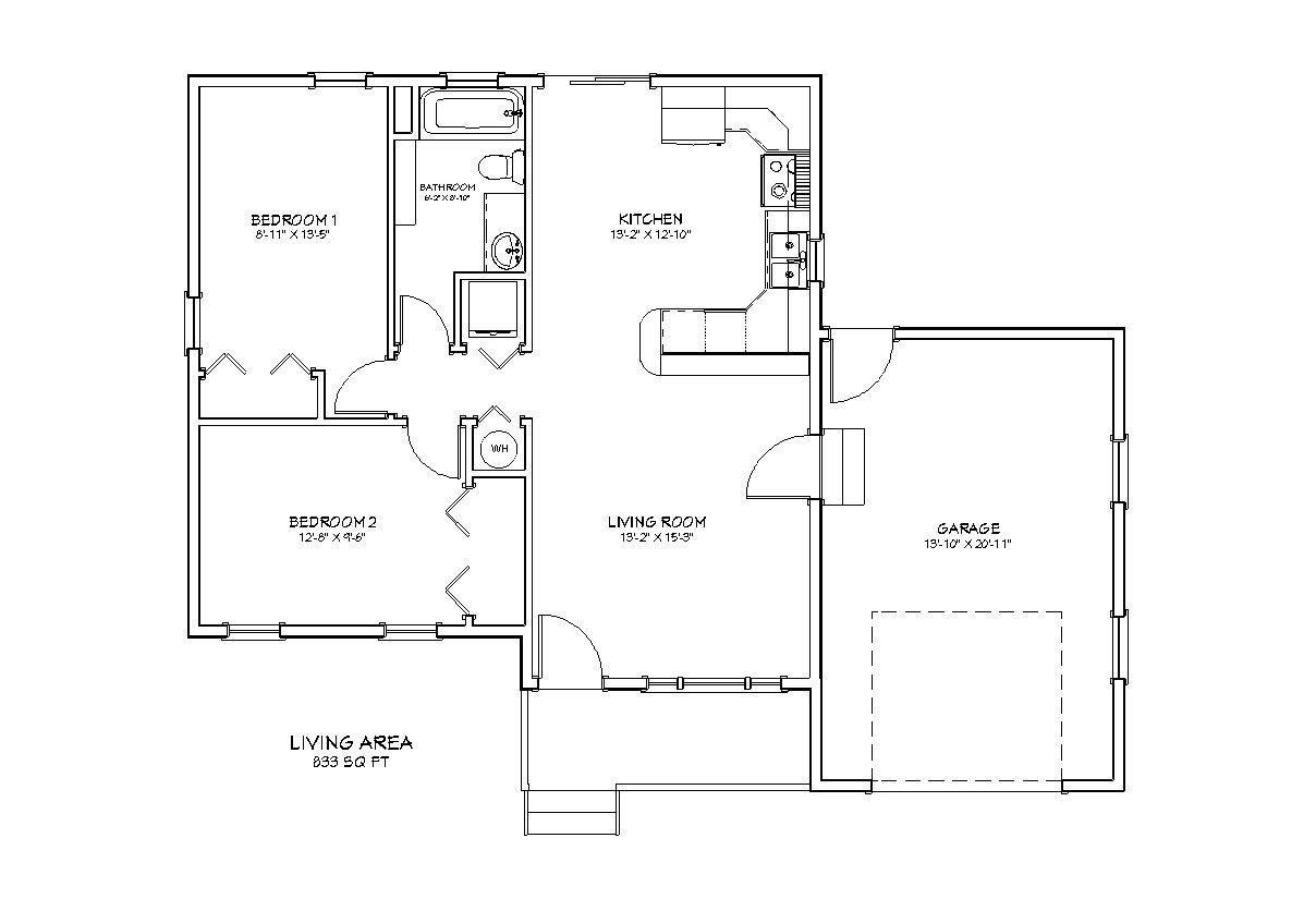 800 Square Foot Two Bedroom One Bathroom House Plans, One Story Country ...