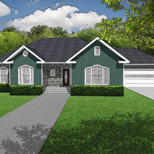 Four Bedroom Traditional European Style Floor Plan, 2115 Square Feet, 81&#39;x46&#39;, One Story House Plans, Double Garage, Blueprint