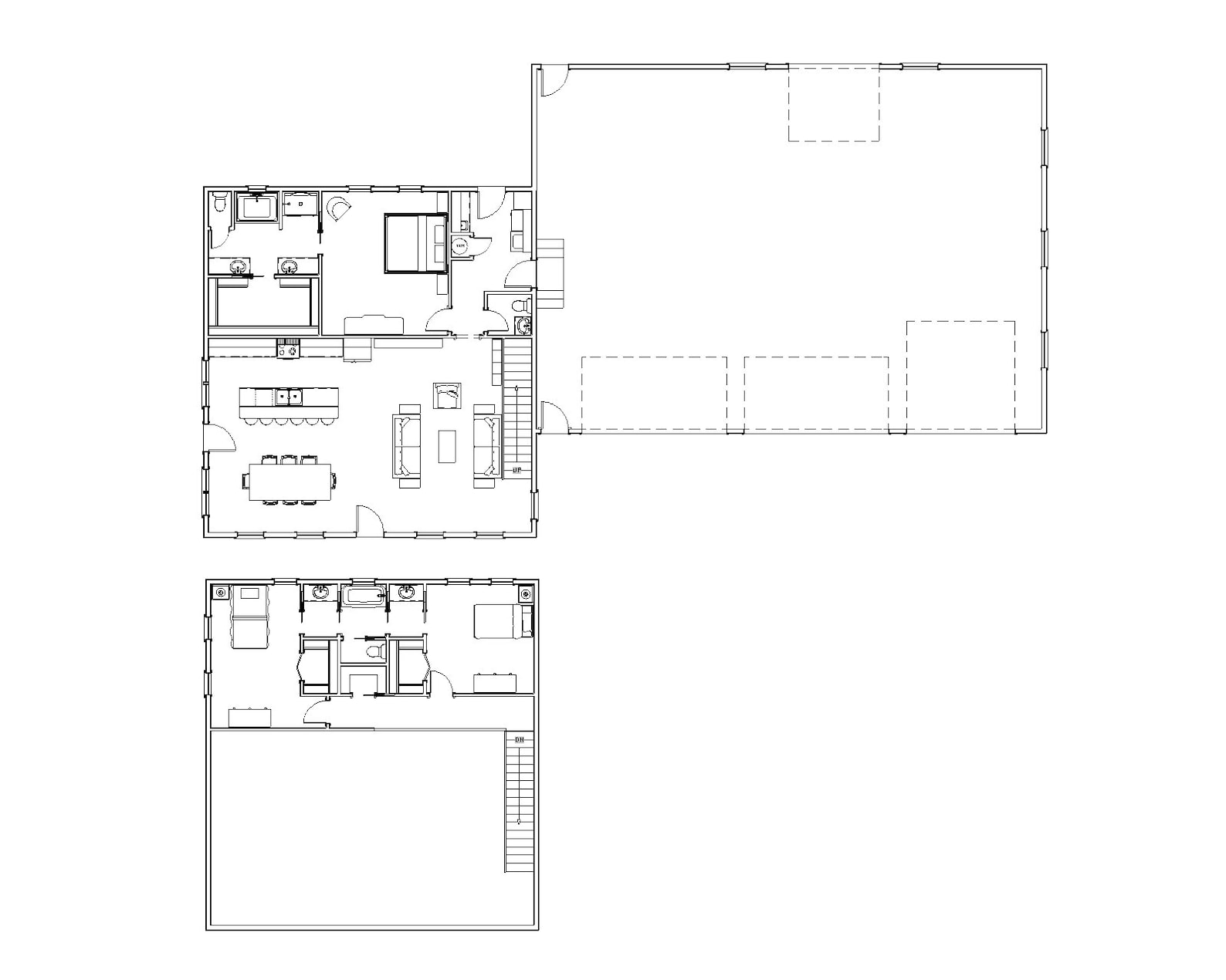 Three Bedroom Traditional Cape Cod Style Floor Plan Two Story Barndominium House Plans 2049