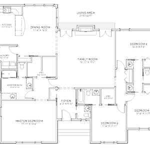 4 Bedroom 3.5 Bath Traditional Style Architectural Plans, 2115 SF, 56&#39;x46&#39;, Spacious 1 Story Floor Plan, Large House Plans Digital Blueprint