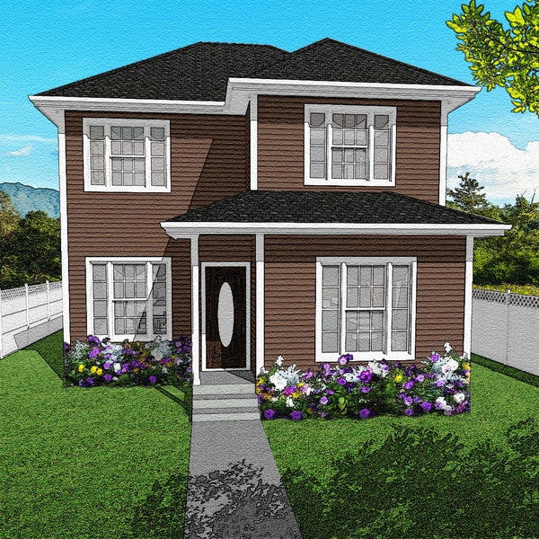 Two Bedroom Traditional Cottage Floor Plan, Two Story House Plans, 1518 Square Feet, 30'x32', Classic Small First Home