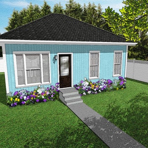 Two Bedroom Traditional Cottage Floor Plan, 797 Square Feet 30&#39;x27&#39;, Tiny House Plans, Classic Small Home, One Story Single Family Blueprint