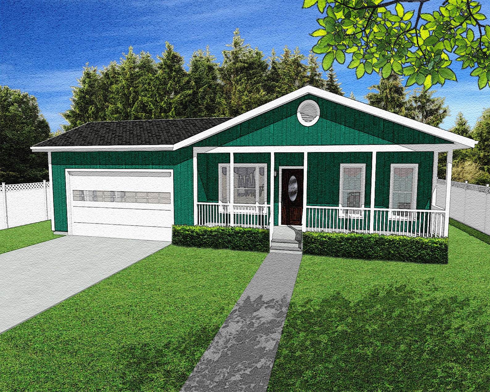 3 Bedroom Ranch Style House Plans, 1209 Square Feet, 51'x46', Tiny ...