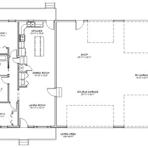 3 Bedroom 2 Bath Garage Apartment Architectural Plans, RV Bus Big Rig Garage House Plans, 1209 SF 72&#39;x41&#39;, Porch, Family Home Floor Plan