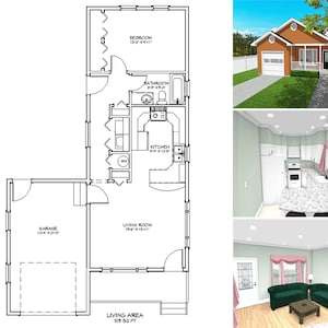 700 Square Foot One Bedroom One Bathroom Floor Plan for Narrow Lots, Single Garage, One Story Granny House Plans, Guest House Plans